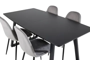 Ruokailuryhmä Venture Home Inca-jatkettava ruokailuryhmä 160 cm suorakaiteen muotoinen, sisältää 4 Polar-tuolia Musta/Vaaleanharmaa - Huonekalut - Pöytä & ruokailuryhmä - Ruokailuryhmä
