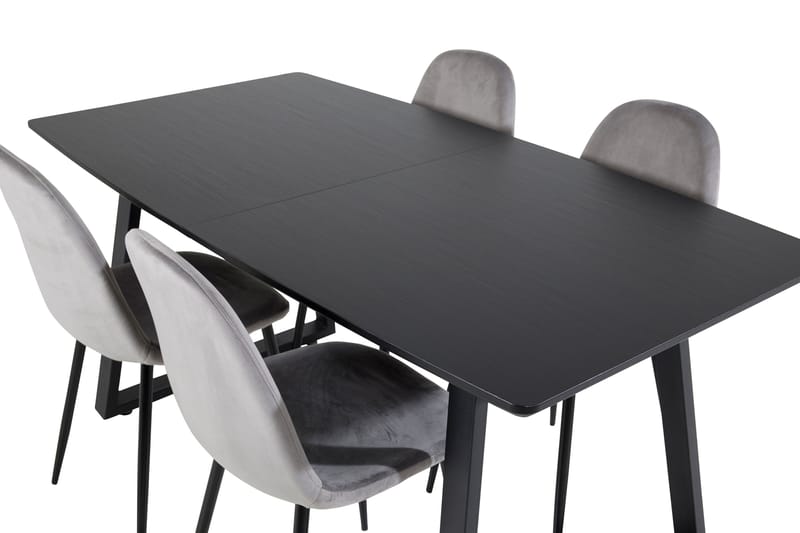 Ruokailuryhmä Venture Home Inca-jatkettava ruokailuryhmä 160 cm suorakaiteen muotoinen, sisältää 4 Polar-tuolia Musta/Vaaleanharmaa - Huonekalut - Pöytä & ruokailuryhmä - Ruokailuryhmä