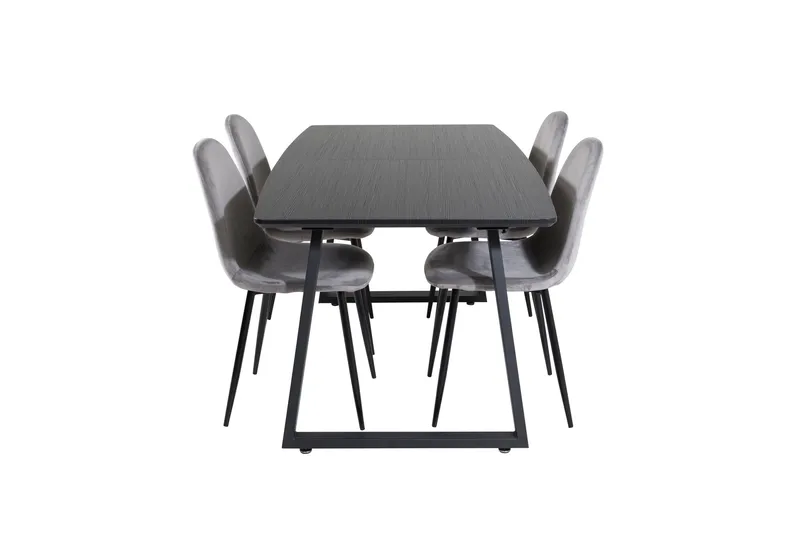 Ruokailuryhmä Venture Home Inca-jatkettava ruokailuryhmä 160 cm suorakaiteen muotoinen, sisältää 4 Polar-tuolia Musta/Vaaleanharmaa