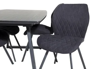 Ruokailuryhmä Venture Home Inca-ruokailuryhmä, jatkettava, 160 cm, suorakaiteen muotoinen, 4 Gemma-tuolia Musta - Huonekalut - Pöytä & ruokailuryhmä - Ruokailuryhmä