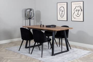 Ruokailuryhmä Venture Home Inca-ruokailuryhmä 160 cm, suorakaiteen muotoinen, 4 Velvet-tuolia Musta/Luonnonväri - Huonekalut - Pöytä & ruokailuryhmä - Ruokailuryhmä