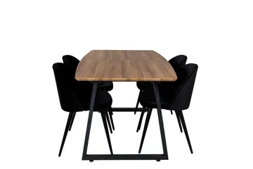 Ruokailuryhmä Venture Home Inca-ruokailuryhmä 160 cm, suorakaiteen muotoinen, 4 Velvet-tuolia Musta/Luonnonväri - Huonekalut - Pöytä & ruokailuryhmä - Ruokailuryhmä