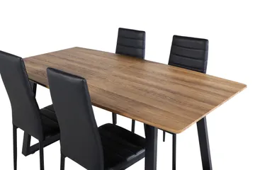 Ruokailuryhmä Venture Home Inca-ruokailuryhmä 160 cm suorakaiteen muotoinen, sisältää 4 Slim-tuolia Musta/Luonnonväri - Huonekalut - Pöytä & ruokailuryhmä - Ruokailuryhmä