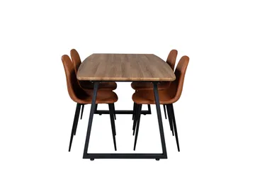 Ruokailuryhmä Venture Home Inca-ruokailuryhmä 160 cm suorakaiteen muotoinen, sisältää 4 Polar-tuolia Musta/ruskea/luonnonväri - Huonekalut - Pöytä & ruokailuryhmä - Ruokailuryhmä