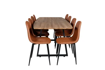 Ruokailuryhmä Venture Home Inca-ruokailuryhmä 160 cm suorakaiteen muotoinen, sisältää 8 Polar-tuolia Musta/ruskea/luonnonväri - Huonekalut - Pöytä & ruokailuryhmä - Ruokailuryhmä