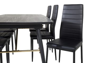 Ruokailuryhmä Venture Home Irunea-jatkettava ruokailuryhmä 180–220 cm suorakaiteen muotoinen, sisältää 6 Zovese-tuolia Musta/KULTA - Huonekalut - Pöytä & ruokailuryhmä - Ruokailuryhmä