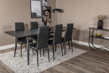 Ruokailuryhmä Venture Home Irunea-jatkettava ruokailuryhmä 180–220 cm suorakaiteen muotoinen, sisältää 6 Zovese-tuolia Musta/KULTA - Huonekalut - Pöytä & ruokailuryhmä - Ruokailuryhmä