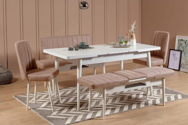 Ruokailuryhmä Vinadi Jatkettava 129 cm, Valkoinen/Harmaa