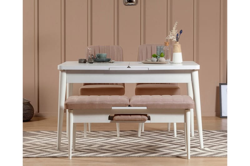 Ruokailuryhmä Vinadi Jatkettava 129 cm - Valkoinen/Harmaa - Huonekalut - Pöytä & ruokailuryhmä - Ruokailuryhmä