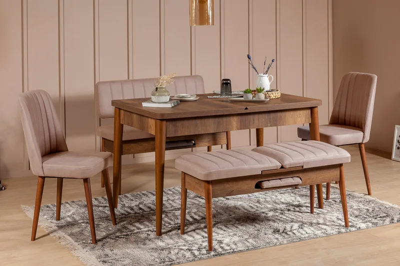 Ruokailuryhmä Vinadi Jatkettava 129 cm, Valkoinen/Harmaa