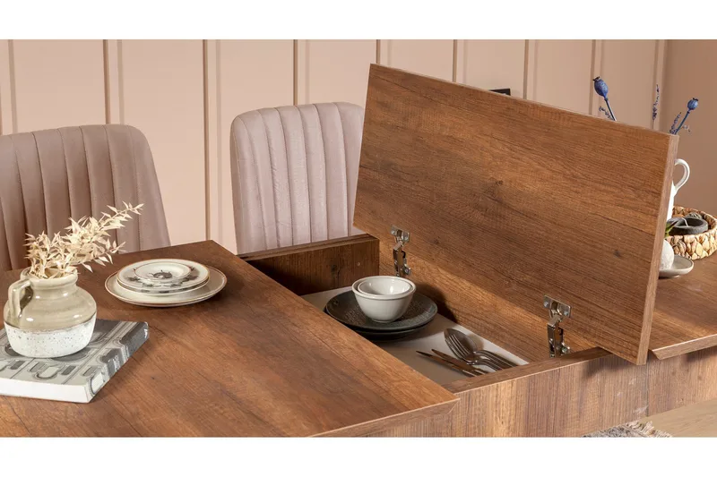 Ruokailuryhmä Vinadi Jatkettava 129 cm - Valkoinen/Tummanruskea - Huonekalut - Pöytä & ruokailuryhmä - Ruokailuryhmä