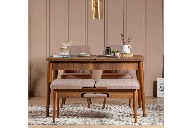 Ruokailuryhmä Vinadi Jatkettava 129 cm - Valkoinen/Tummanruskea - Huonekalut - Pöytä & ruokailuryhmä - Ruokailuryhmä