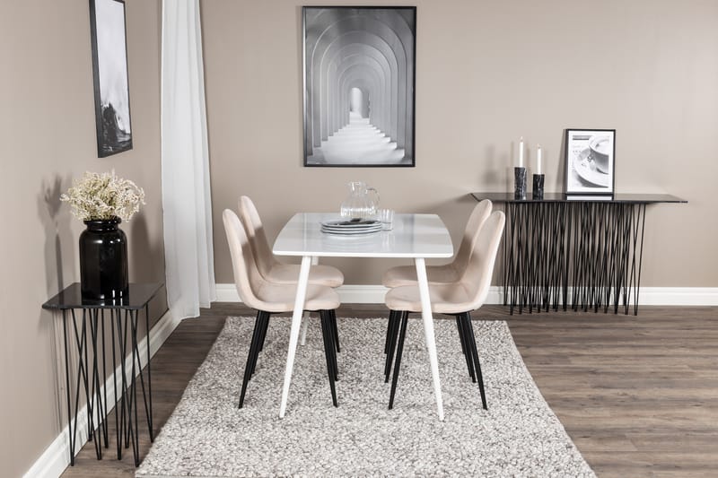 Ruokailuryhmä Yegua 120 cm 4 Tommy tuolia - Valkoinen/Musta/Beige - Huonekalut - Pöytä & ruokailuryhmä - Ruokailuryhmä