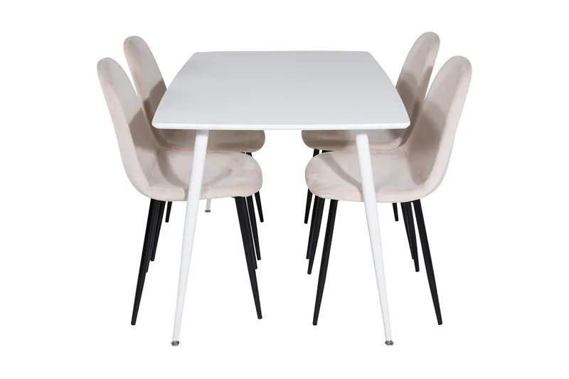 Ruokailuryhmä Yegua 120 cm 4 Tommy tuolia - Valkoinen/Musta/Beige - Huonekalut - Pöytä & ruokailuryhmä - Ruokailuryhmä