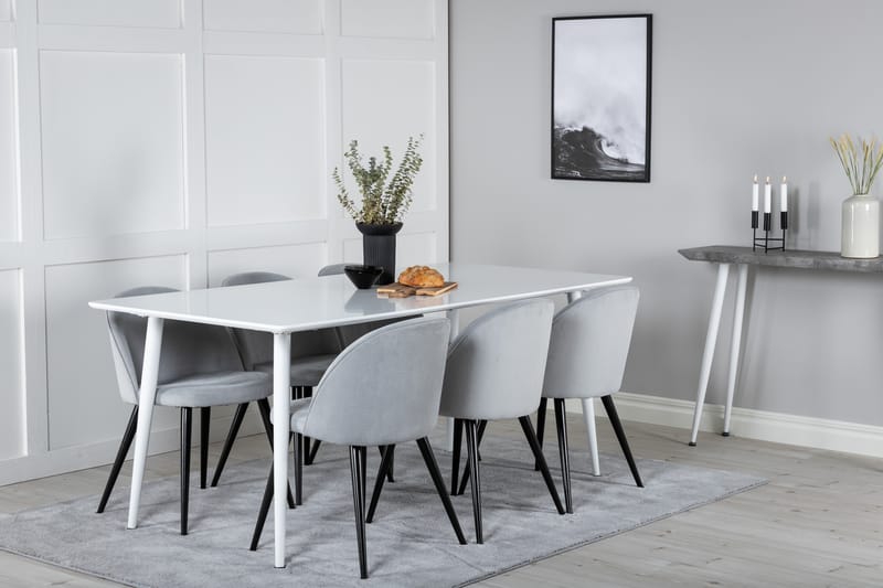 Ruokailuryhmä Yegua 180 cm 6 Luisa tuolia - Valkoinen/Harmaa - Huonekalut - Pöytä & ruokailuryhmä - Ruokailuryhmä