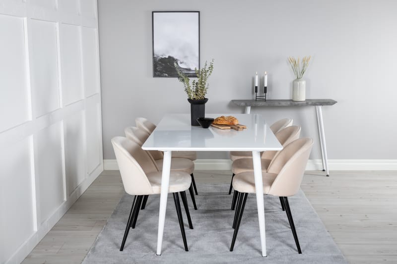 Ruokailuryhmä Yegua 180 cm 6 Luisa tuolia - Valkoinen/Sametti/Beige - Huonekalut - Pöytä & ruokailuryhmä - Ruokailuryhmä