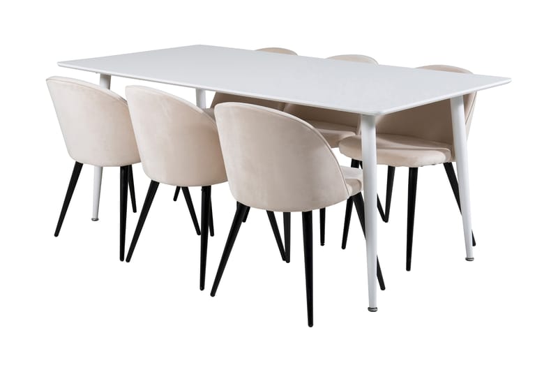 Ruokailuryhmä Yegua 180 cm 6 Luisa tuolia, Valkoinen/Sametti/Beige