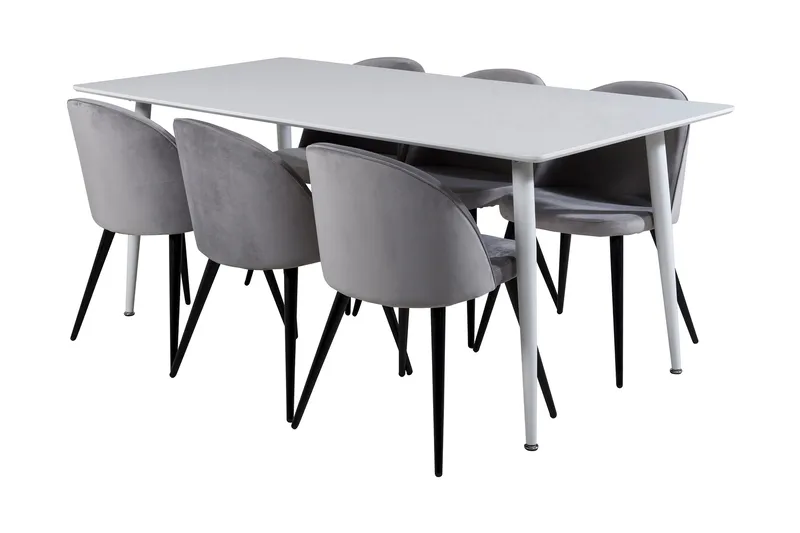 Ruokailuryhmä Yegua 180 cm 6 Luisa tuolia, Valkoinen/Sametti/Vaaleanharmaa/Musta
