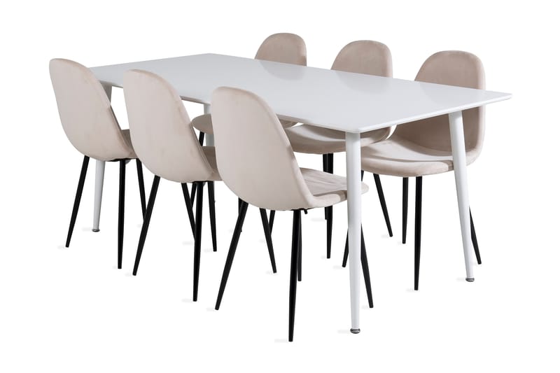 Ruokailuryhmä Yegua 180 cm 6 Tommy tuolia, Valkoinen/Musta/Beige