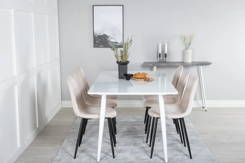 Ruokailuryhmä Yegua 180 cm 6 Tommy tuolia - Valkoinen/Musta/Beige - Huonekalut - Pöytä & ruokailuryhmä - Ruokailuryhmä