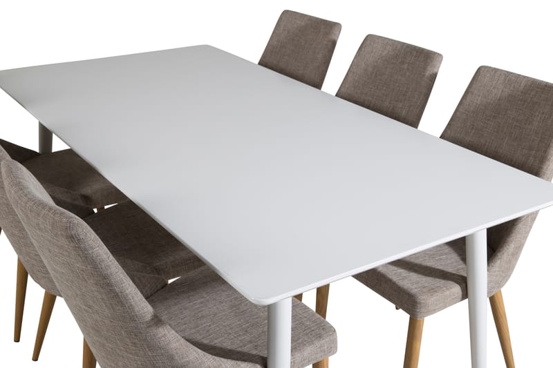 Ruokailuryhmä Yegua 180 cm 6 Vemund tuolia - Valkoinen/Vaaleanharmaa/Tammi - Huonekalut - Pöytä & ruokailuryhmä - Ruokailuryhmä