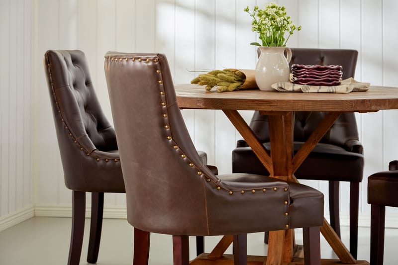 Ruokailuryhmä Yorkshire 120 cm Pyöreä 4 Hermione tuolia - Puu/Musta PU - Huonekalut - Pöytä & ruokailuryhmä - Ruokailuryhmä