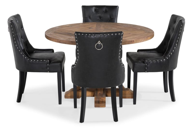 Ruokailuryhmä Yorkshire 120 cm Pyöreä 4 Hermione tuolia, Puu/Musta PU