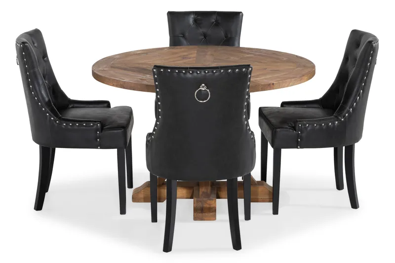 Ruokailuryhmä Yorkshire 120 cm Pyöreä 4 Hermione tuolia, Puu/Musta PU