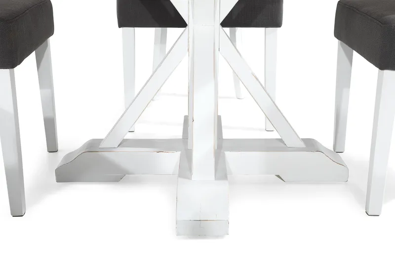 Ruokailuryhmä Yorkshire 120 cm Pyöreä 4 Ophelia tuolia - Puu/Valkoinen/Harmaa - Huonekalut - Pöytä & ruokailuryhmä - Ruokailuryhmä