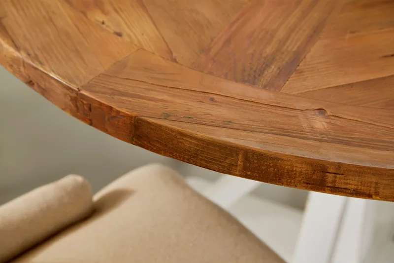 Ruokailuryhmä Yorkshire 120 cm Pyöreä 4 Ophelia tuolia - Puu/Valkoinen/Beige - Huonekalut - Pöytä & ruokailuryhmä - Ruokailuryhmä