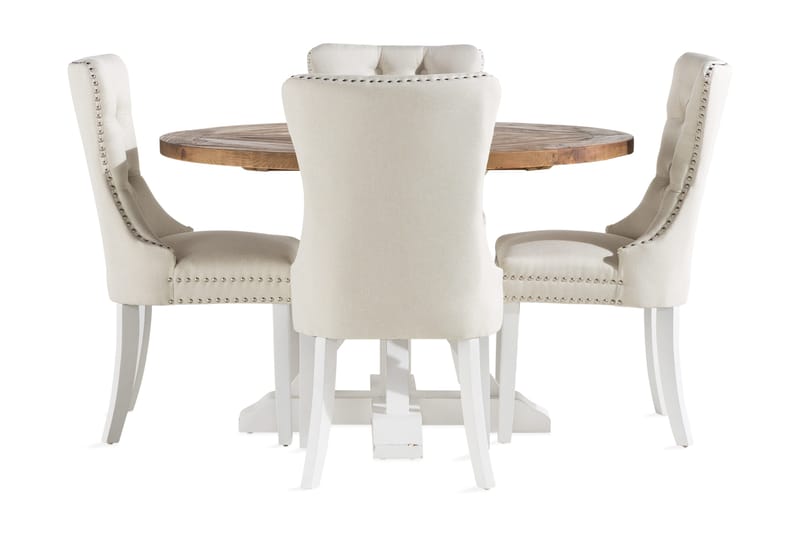 Ruokailuryhmä Yorkshire 120 cm Pyöreä 4 Lossmen tuolia - Ruskea/Valkoinen - Huonekalut - Pöytä & ruokailuryhmä - Ruokailuryhmä