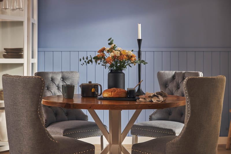 Ruokailuryhmä Yorkshire 120 cm Pyöreä 4 Lossmen tuolia - Ruskea / Valkoinen - Huonekalut - Pöytä & ruokailuryhmä - Ruokailuryhmä