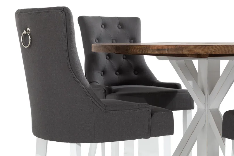 Ruokailuryhmä Yorkshire 120 cm Pyöreä 4 Ophelia tuolia - Puu/Valkoinen/Harmaa - Huonekalut - Pöytä & ruokailuryhmä - Ruokailuryhmä