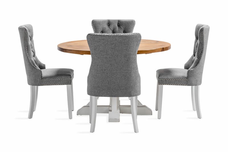 Ruokailuryhmä Yorkshire 120 cm Pyöreä 4 Lossmen tuolia - Ruskea / Valkoinen - Huonekalut - Pöytä & ruokailuryhmä - Ruokailuryhmä