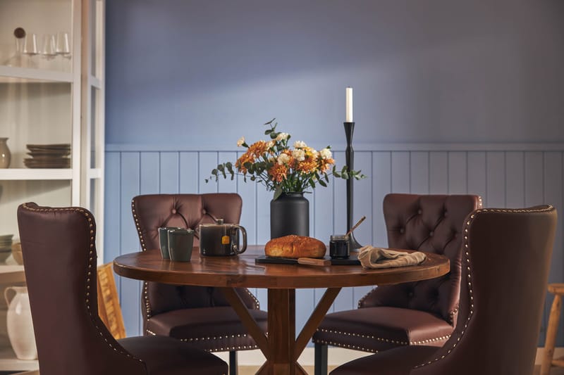 Ruokailuryhmä Yorkshire 120 cm Pyöreä 4 Lossmen tuolia Keino - Ruskea - Huonekalut - Pöytä & ruokailuryhmä - Ruokailuryhmä