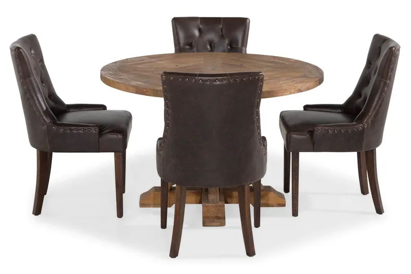 Ruokailuryhmä Yorkshire 120 cm Pyöreä 4 Hermione tuolia - Puu/Musta PU - Huonekalut - Pöytä & ruokailuryhmä - Ruokailuryhmä