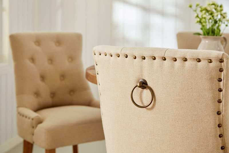 Ruokailuryhmä Yorkshire 120 cm Pyöreä 4 Ophelia tuolia - Puu/Valkoinen/Beige - Huonekalut - Pöytä & ruokailuryhmä - Ruokailuryhmä