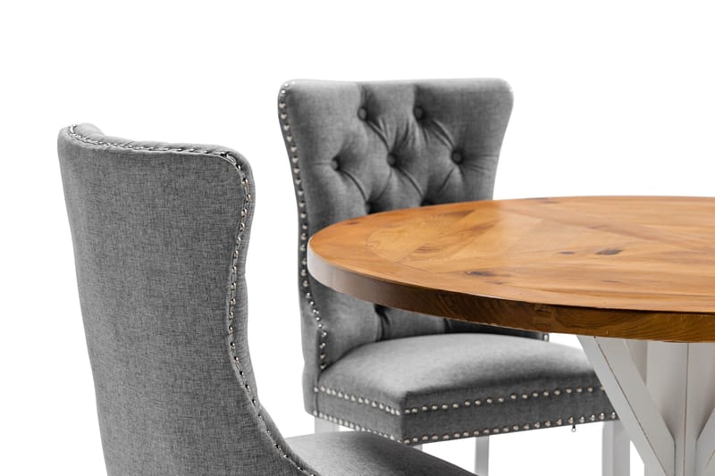 Ruokailuryhmä Yorkshire 120 cm Pyöreä 4 Lossmen tuolia - Ruskea / Valkoinen - Huonekalut - Pöytä & ruokailuryhmä - Ruokailuryhmä