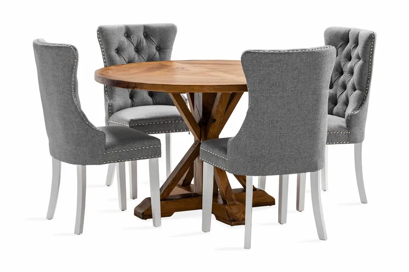 Ruokailuryhmä Yorkshire 120 cm Pyöreä 4 Lossmen tuolia, Ruskea