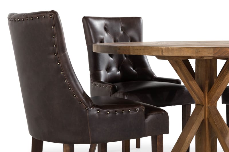 Ruokailuryhmä Yorkshire 120 cm Pyöreä 4 Hermione tuolia - Puu/Musta PU - Huonekalut - Pöytä & ruokailuryhmä - Ruokailuryhmä