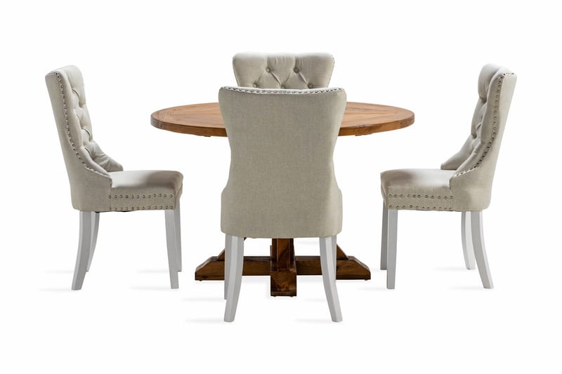 Ruokailuryhmä Yorkshire 120 cm Pyöreä 4 Lossmen tuolia - Ruskea - Huonekalut - Pöytä & ruokailuryhmä - Ruokailuryhmä