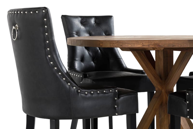 Ruokailuryhmä Yorkshire 120 cm Pyöreä 4 Hermione tuolia - Puu/Musta PU - Huonekalut - Pöytä & ruokailuryhmä - Ruokailuryhmä