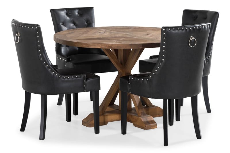 Ruokailuryhmä Yorkshire 120 cm Pyöreä 4 Hermione tuolia - Puu/Musta PU - Huonekalut - Pöytä & ruokailuryhmä - Ruokailuryhmä