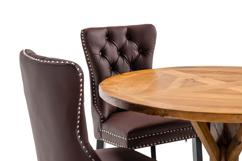 Ruokailuryhmä Yorkshire 120 cm Pyöreä 4 Lossmen tuolia Keino - Ruskea - Huonekalut - Pöytä & ruokailuryhmä - Ruokailuryhmä