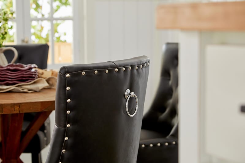 Ruokailuryhmä Yorkshire 120 cm Pyöreä 4 Hermione tuolia - Puu/Musta PU - Huonekalut - Pöytä & ruokailuryhmä - Ruokailuryhmä