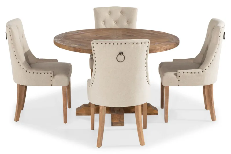 Ruokailuryhmä Yorkshire 120 cm Pyöreä 4 Ophelia tuolia, Puu/Beige
