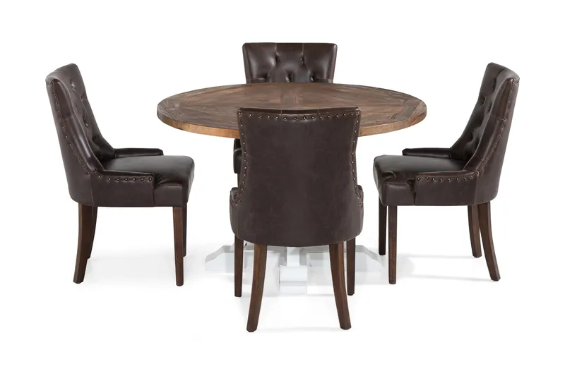 Ruokailuryhmä Yorkshire 120 cm Pyöreä 4 Hermione tuolia - Puu/Valkoinen/Musta PU - Huonekalut - Pöytä & ruokailuryhmä - Ruokailuryhmä