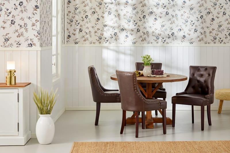 Ruokailuryhmä Yorkshire 120 cm Pyöreä 4 Hermione tuolia - Puu/Musta PU - Huonekalut - Pöytä & ruokailuryhmä - Ruokailuryhmä