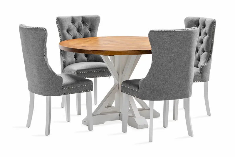 Ruokailuryhmä Yorkshire 120 cm Pyöreä 4 Lossmen tuolia, Ruskea / Valkoinen