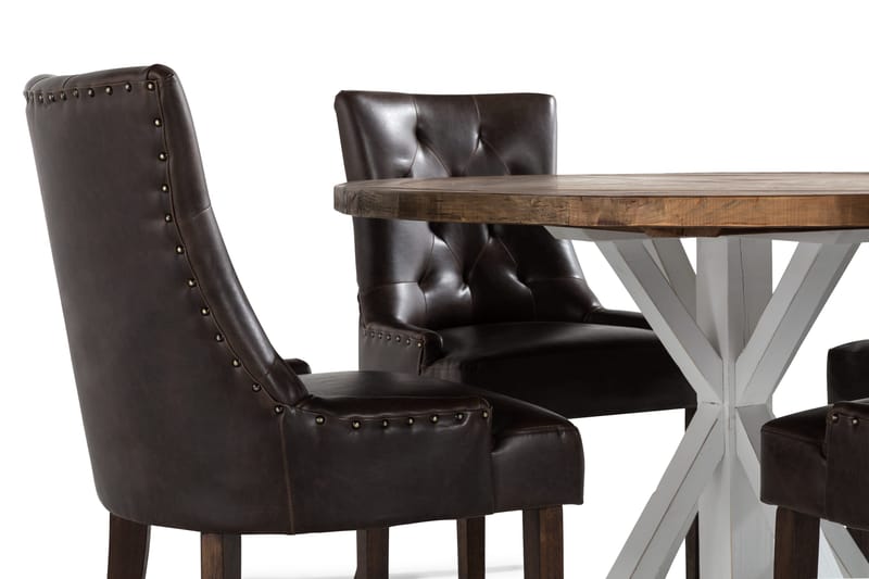 Ruokailuryhmä Yorkshire 120 cm Pyöreä 4 Hermione tuolia - Puu/Valkoinen/Musta PU - Huonekalut - Pöytä & ruokailuryhmä - Ruokailuryhmä